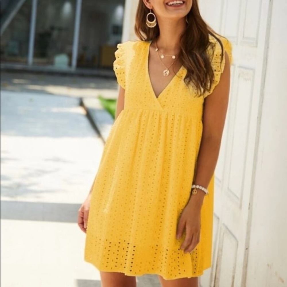 Boho white v neck embroidered smock dress - Picture 8 of 11